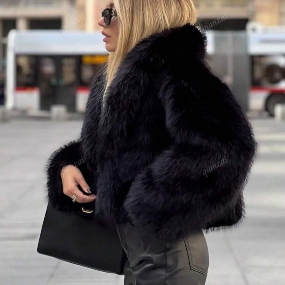 Faux Fur Jacket For Women Elegant Solid Lapel Long Sleeve Coat Casual Loose - Picture 2 of 6